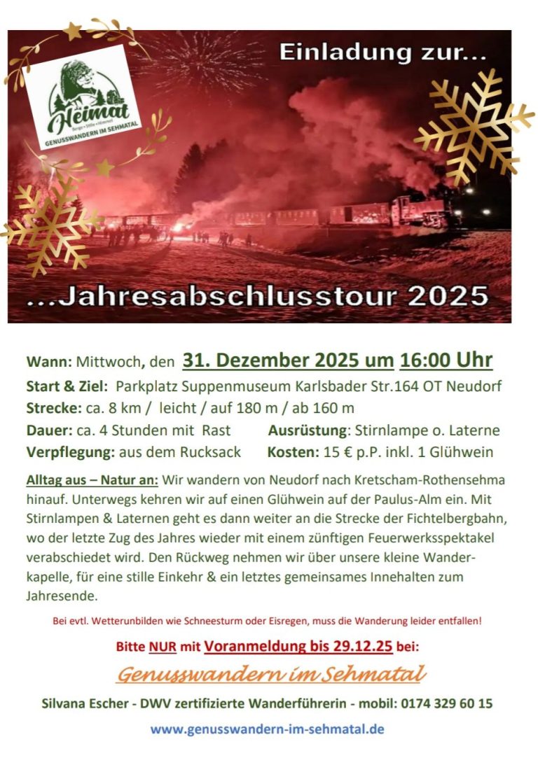 Stirnlampenwanderung zur Fichtelbergbahn Silvester Feuerwerksspektakel Jahresabschluss