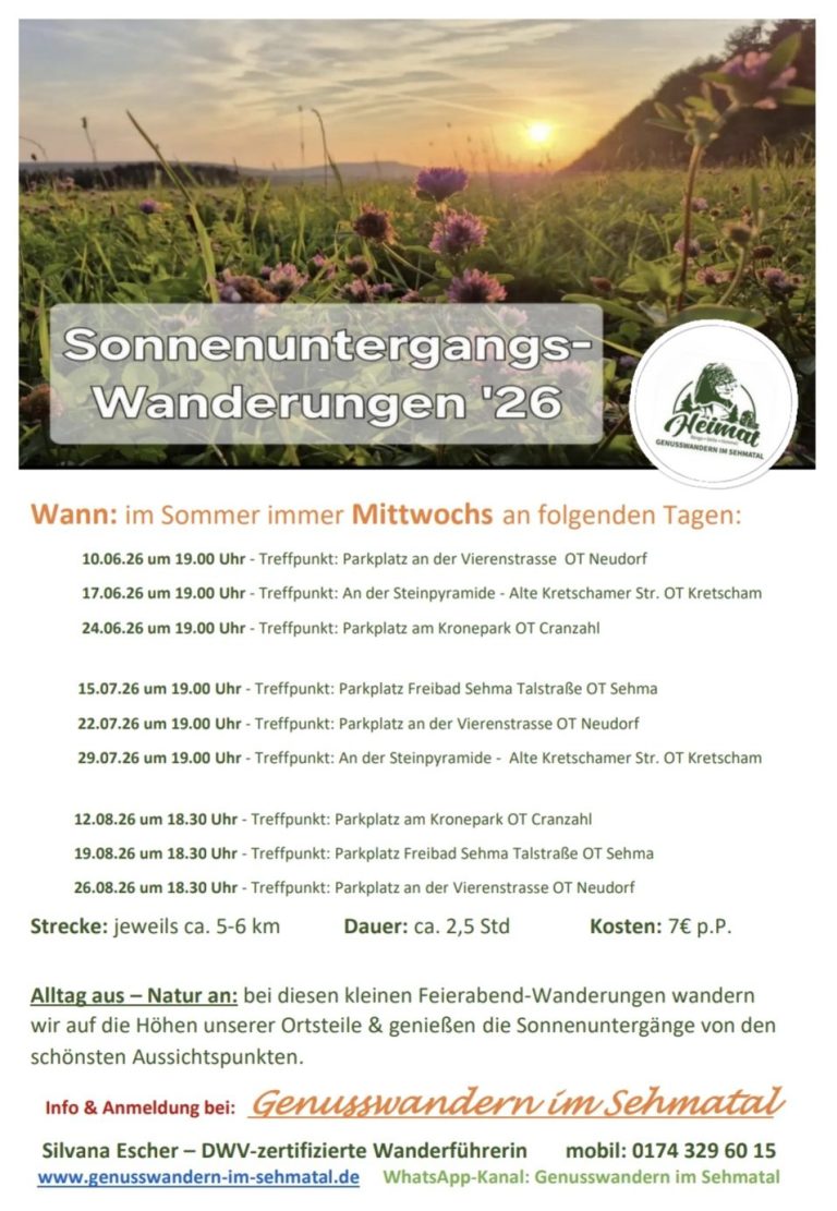 Feierabendwanderungen Sonnenuntergangswanderungen