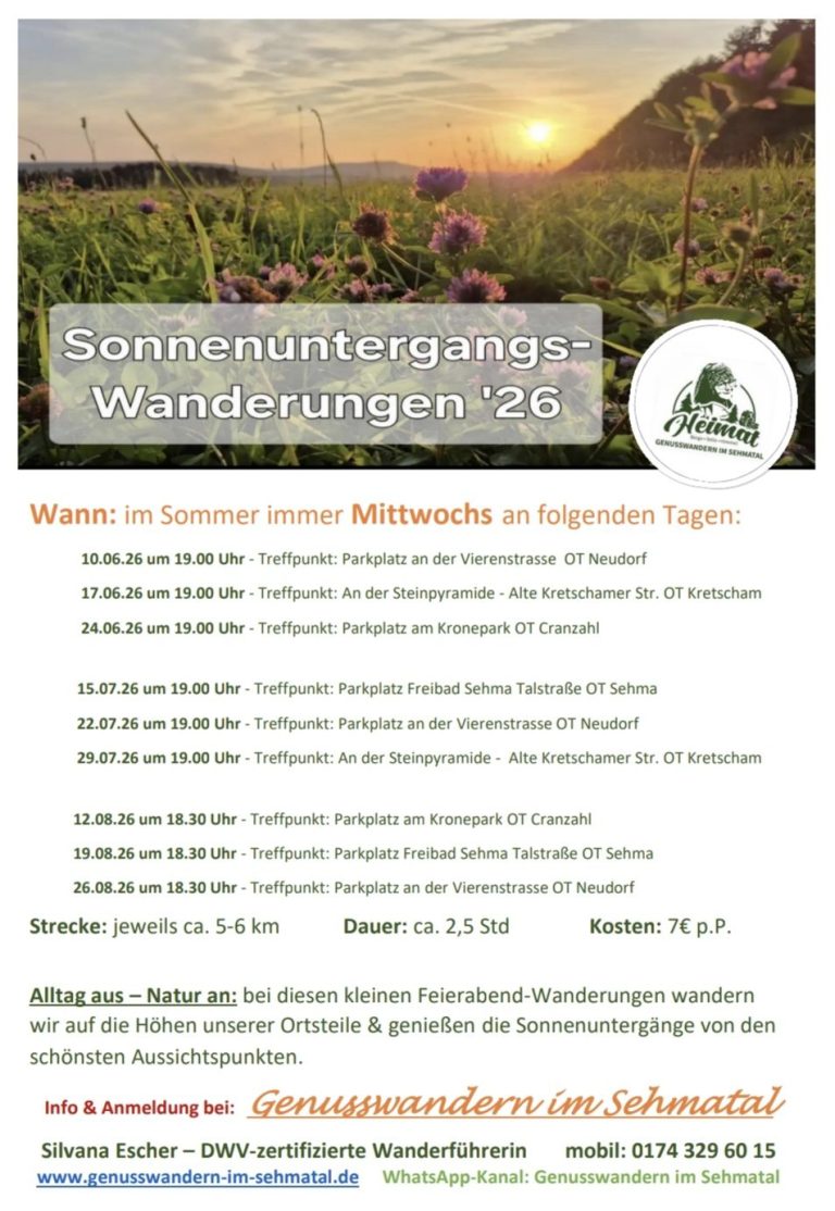 Feierabendwanderungen Sonnenuntergangswanderungen 2026