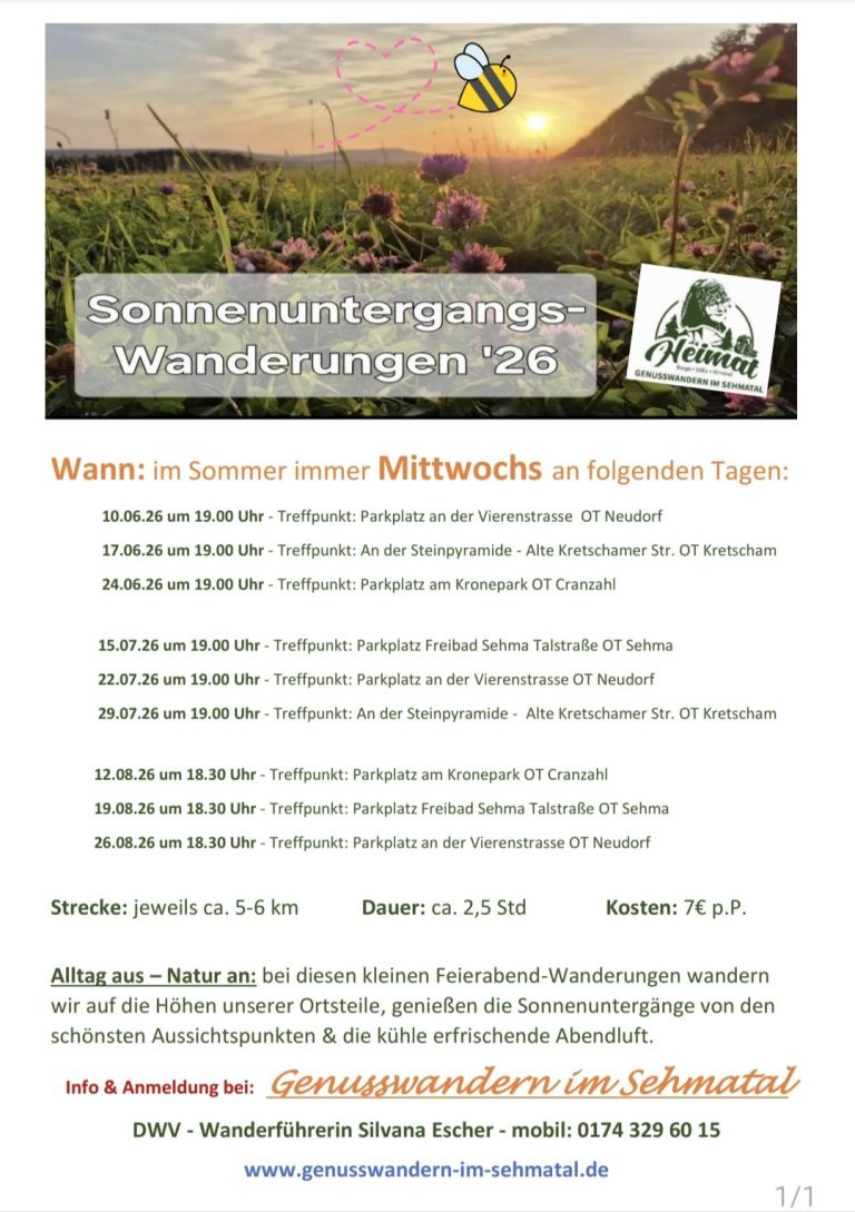 Sonnenuntergangswanderungen 2026