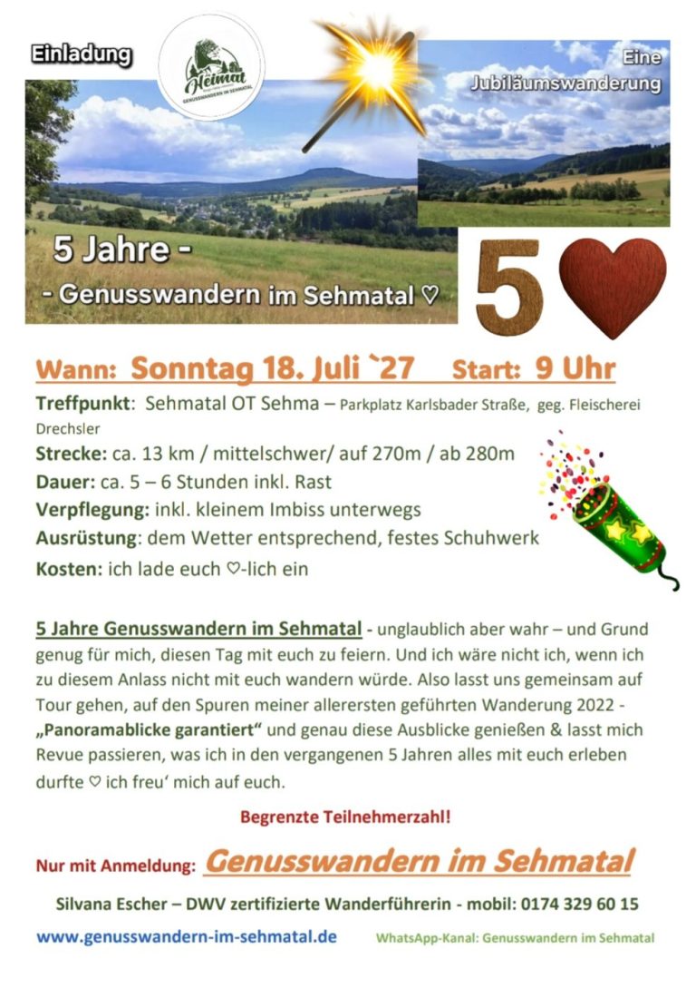 Genusswandern feiert 5. Geburtstag Jubiläumswanderung 2027