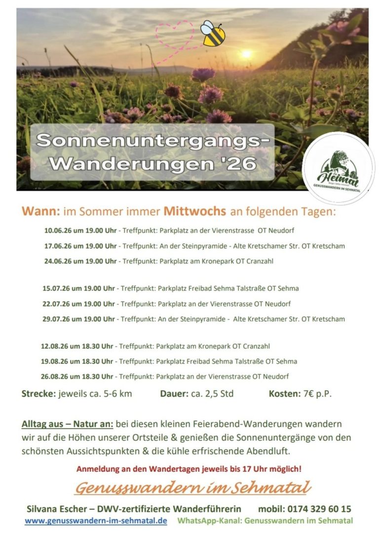 Feierabendwanderungen Sonnenuntergangswanderungen 2026